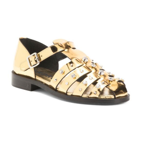 SANDRO Made In Portugal Leather Olyma Studded Fisherman Sandals - Picture 1 of 4